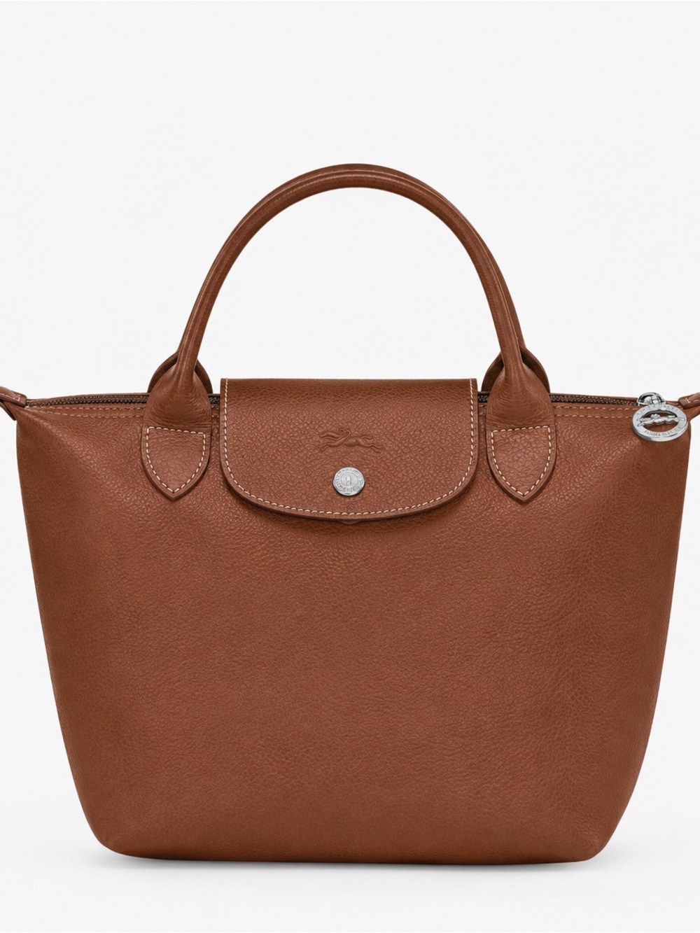 Longchamp Le Foulonné Brown Pebbled Leather Small Top-Handle Tote